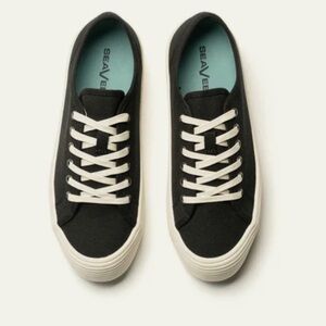New! SeaVees Monterey Platform Lace Up Sneaker in Recycled Canvas Black size 9
